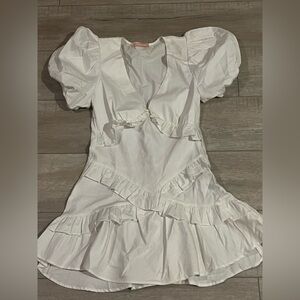 Maggie Marilyn size 2 white dress V-neck mini frills Jones